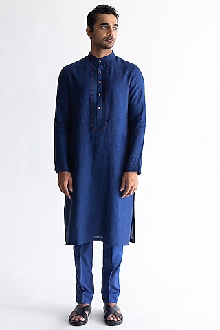 Cobalt Blue Linen Kurta by Kaha