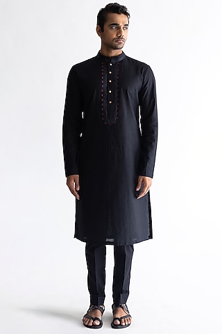 Black Linen Kurta by Kaha