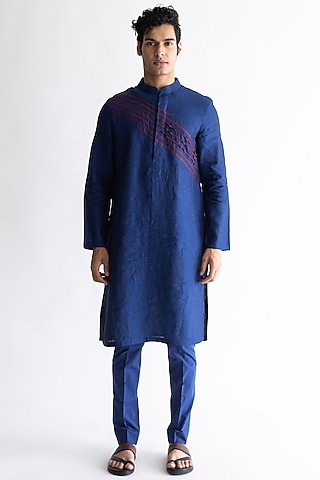 Cobalt Blue Kurta In Linen by Kaha
