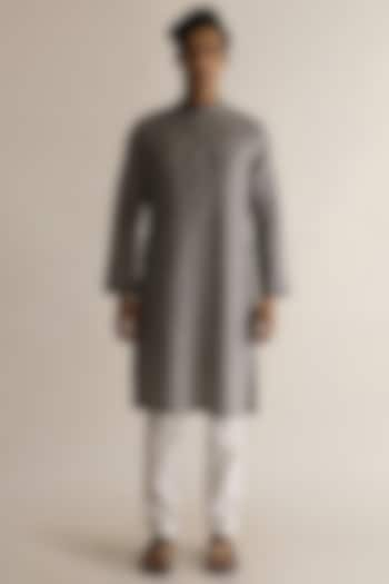 Grey Linen Embroidered Kurta Set by Kaha