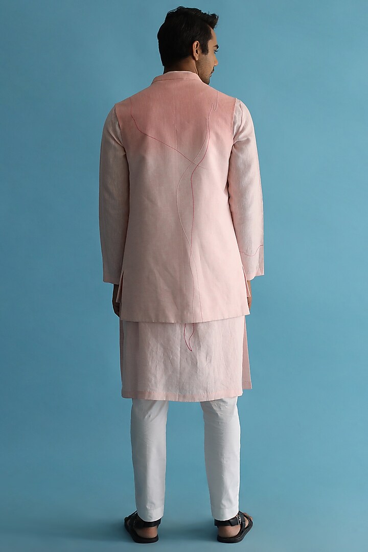 Blush Pink Embroidered Nehru Jacket With Kurta Set by Kaha at Pernia's Pop Up Shop