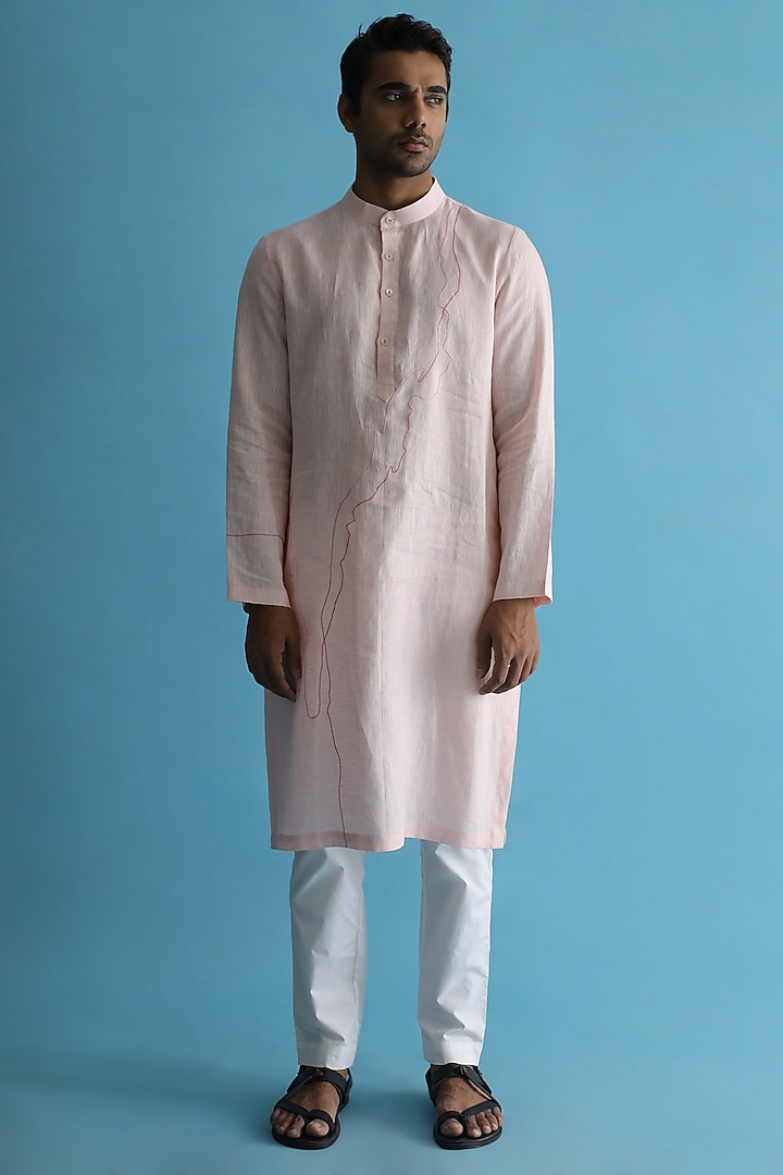 Blush Pink Embroidered Nehru Jacket With Kurta Set by Kaha at Pernia's Pop Up Shop