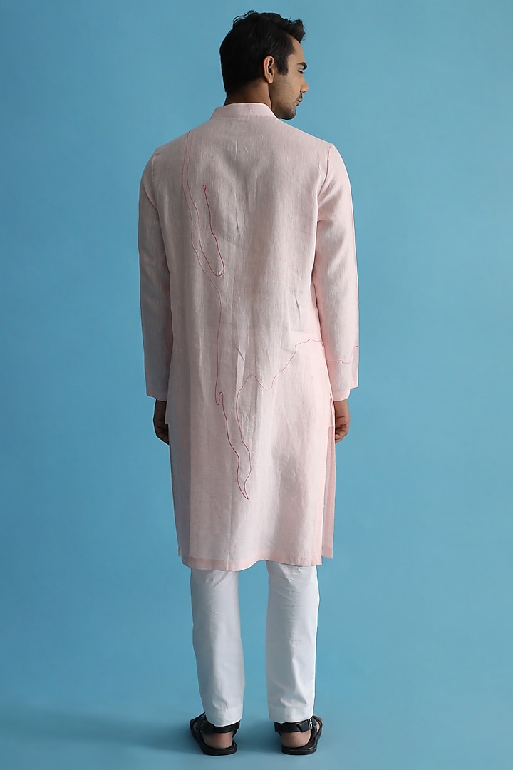 Blush Pink Embroidered Nehru Jacket With Kurta Set by Kaha at Pernia's Pop Up Shop