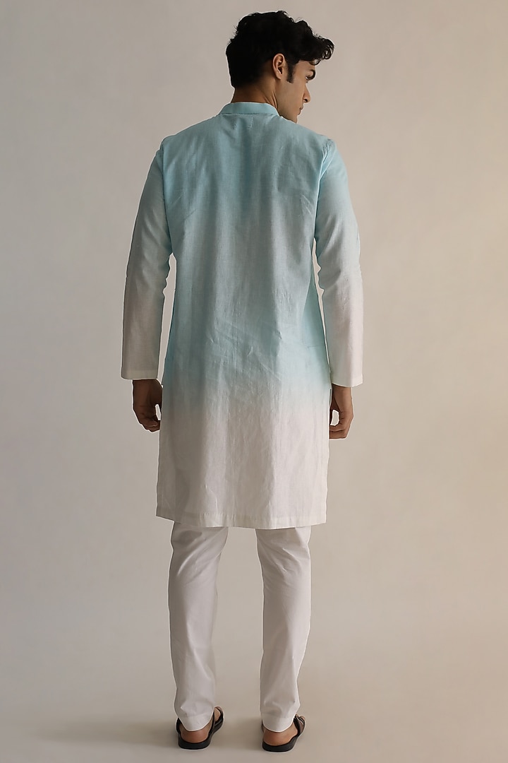 Light Blue Ombre-Shaded Nehru Jacket With Kurta Set by Kaha at Pernia's Pop Up Shop