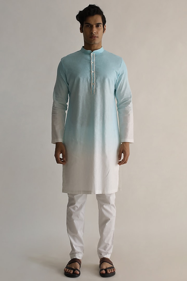 Light Blue Ombre-Shaded Nehru Jacket With Kurta Set by Kaha at Pernia's Pop Up Shop