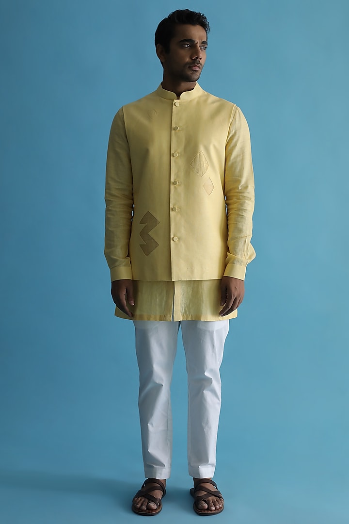 Yellow Linen Nehru Jacket by Kaha