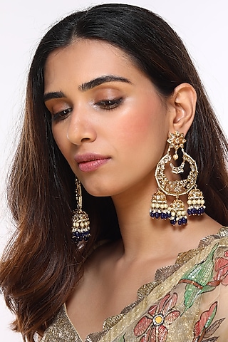 Gold Plated Chandbali Earrings by Kiara