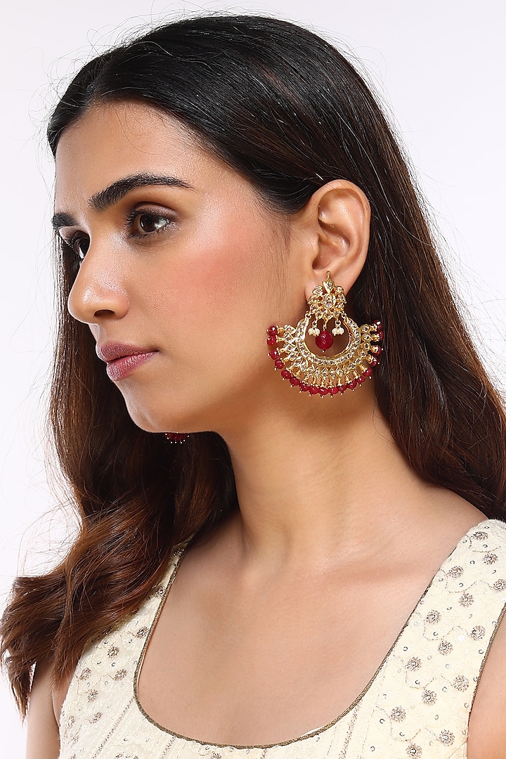 Gold Plated Kundan Chandbali Earrings by Kiara