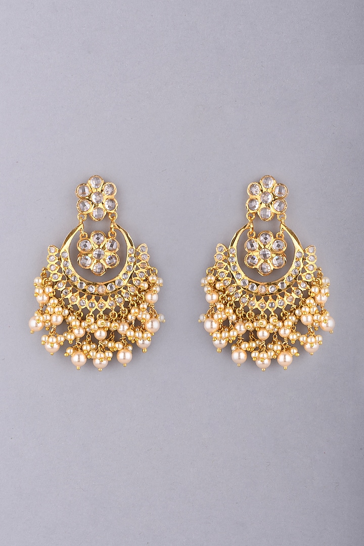 Gold Plated Pearl Chandbali Earrings by Kiara at Pernia's Pop Up Shop