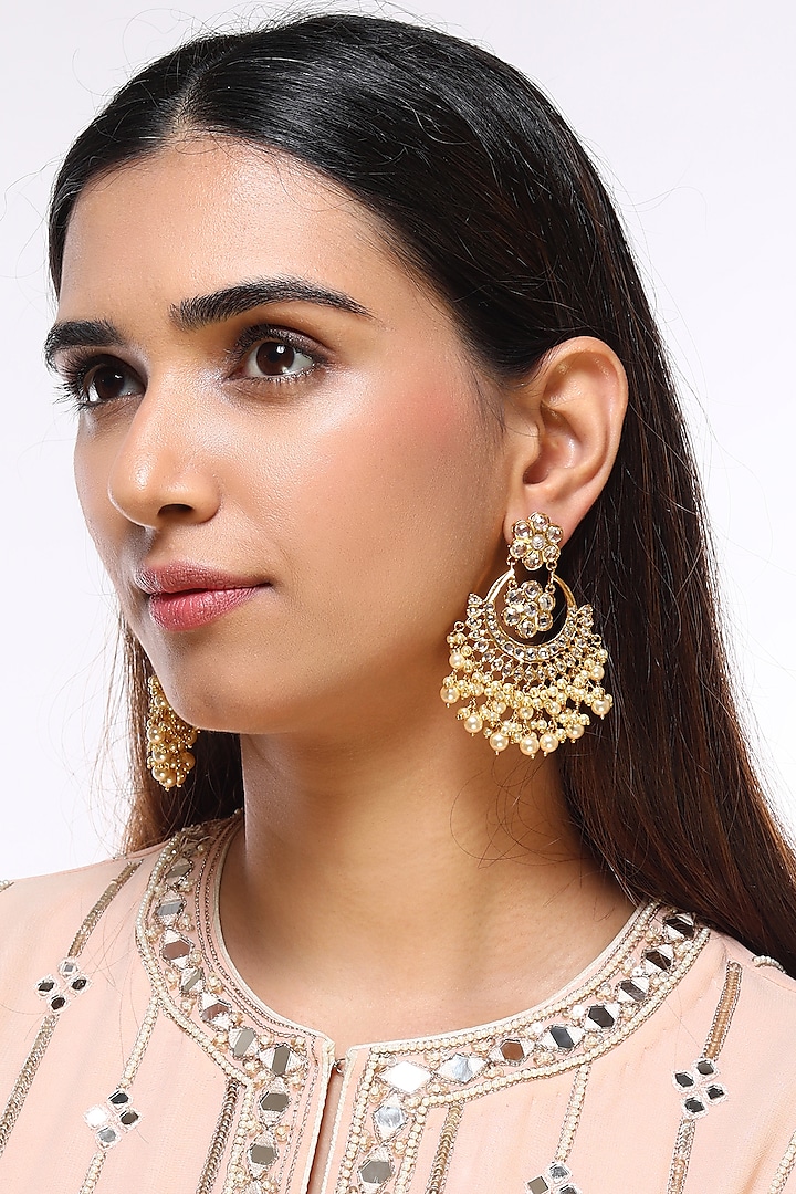 Gold Plated Pearl Chandbali Earrings by Kiara