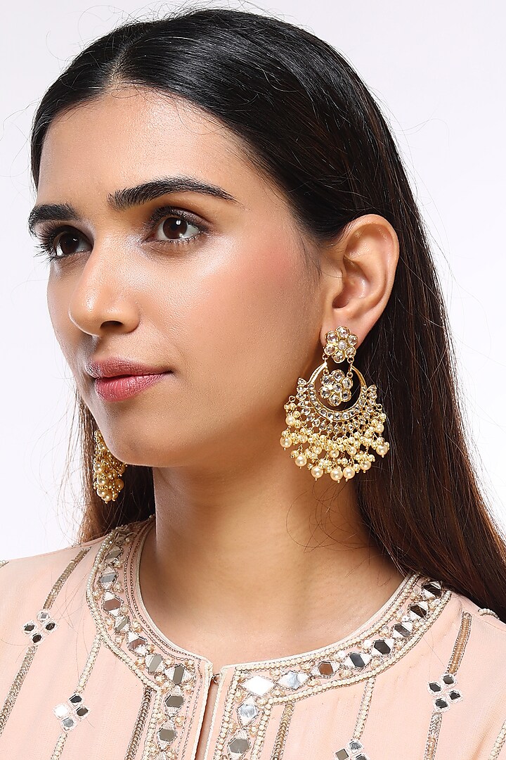 Gold Plated Pearl Chandbali Earrings by Kiara at Pernia's Pop Up Shop