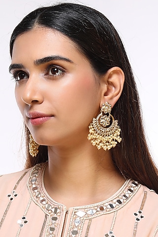 Gold Plated Pearl Chandbali Earrings by Kiara
