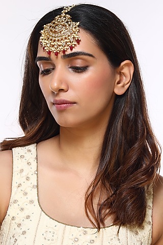 Gold Plated Red Onyx Maang Tikka by Kiara