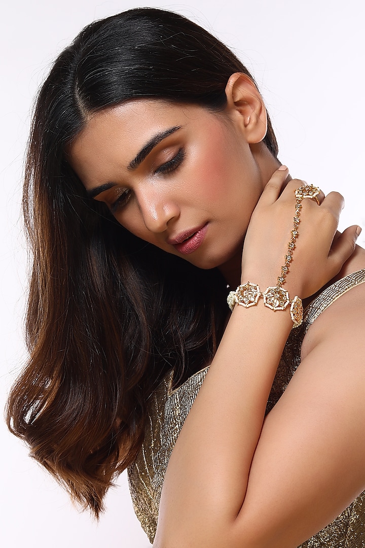 Gold Plated Pearl Haath Phool by Kiara at Pernia's Pop Up Shop