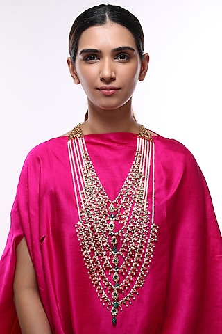 Gold Plated Green Onyx Necklace by Kiara
