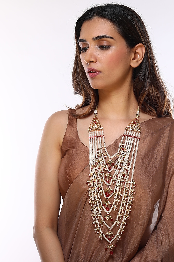 Gold Plated Red Onyx Necklace by Kiara at Pernia's Pop Up Shop