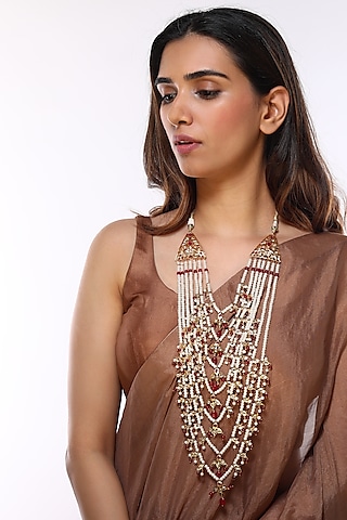 Gold Plated Red Onyx Necklace by Kiara