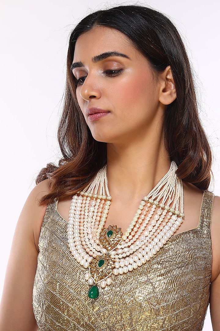 Gold Plated Rose Pearl Necklace by Kiara