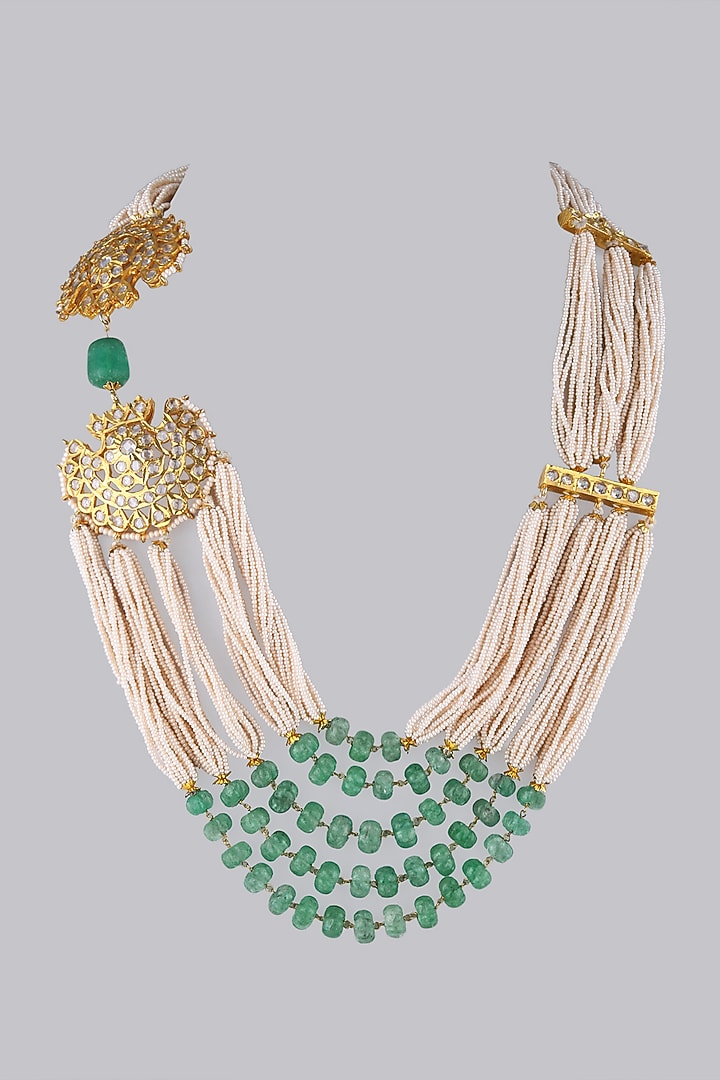 Gold Plated Green Onyx & Pearl Necklace by Kiara at Pernia's Pop Up Shop