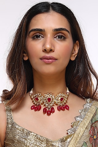 Gold Plated Onyx Necklace by Kiara