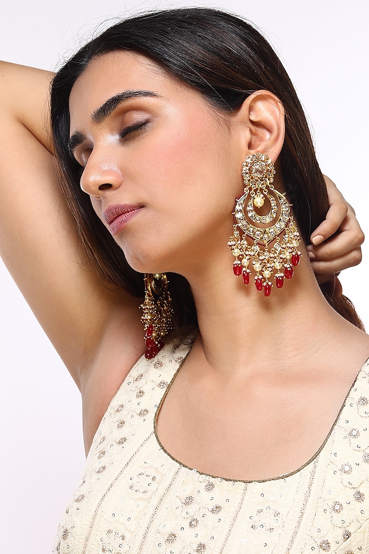 Gold Plated Pearl Chaandbali Earrings by Kiara