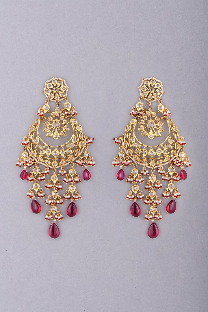 Gold Plated Tourmaline Chaandbali Earrings by Kiara at Pernia's Pop Up Shop