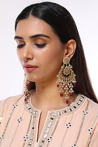 Gold Plated Tourmaline Chaandbali Earrings by Kiara