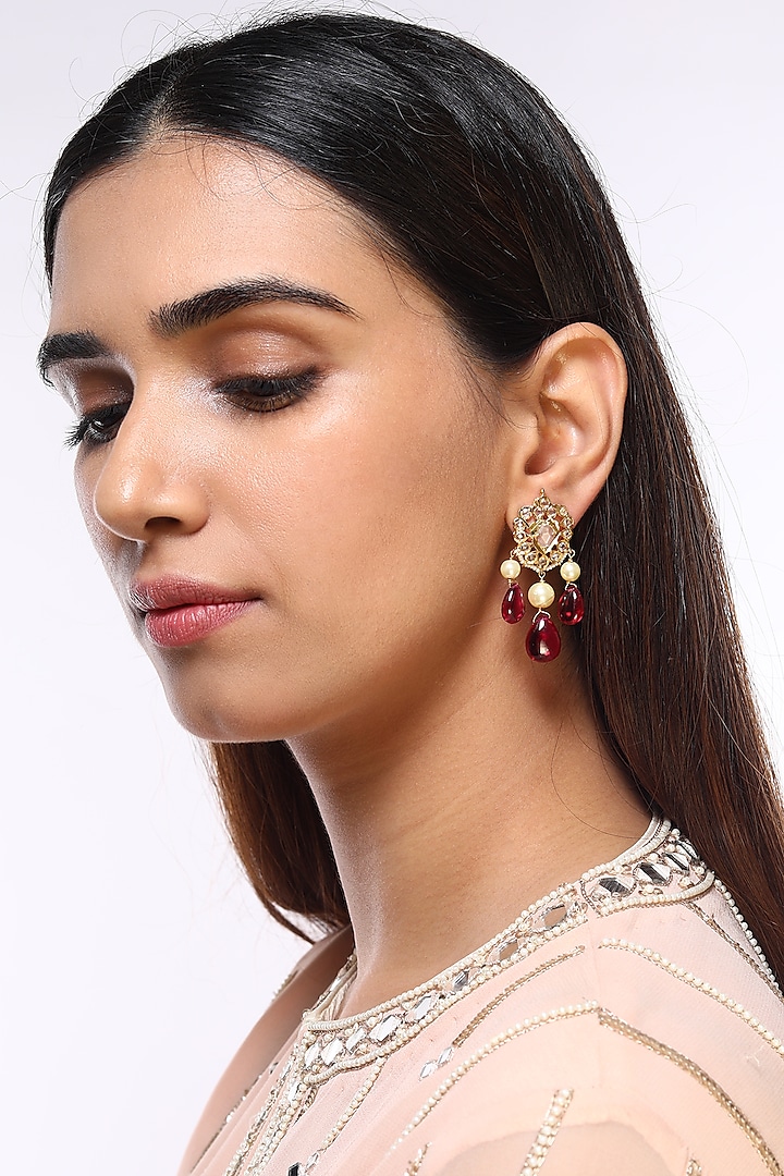Gold Plated Tourmaline Earrings by Kiara