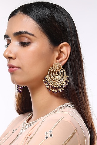 Gold Plated Amethyst Earrings by Kiara