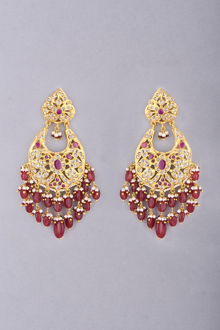 Gold Plated Red Onyx Earrings by Kiara at Pernia's Pop Up Shop