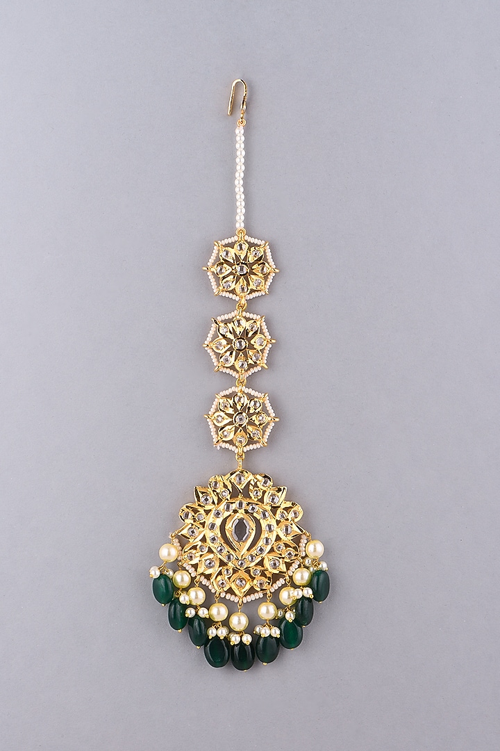 Gold Plated Green Onyx Maangtikka by Kiara at Pernia's Pop Up Shop
