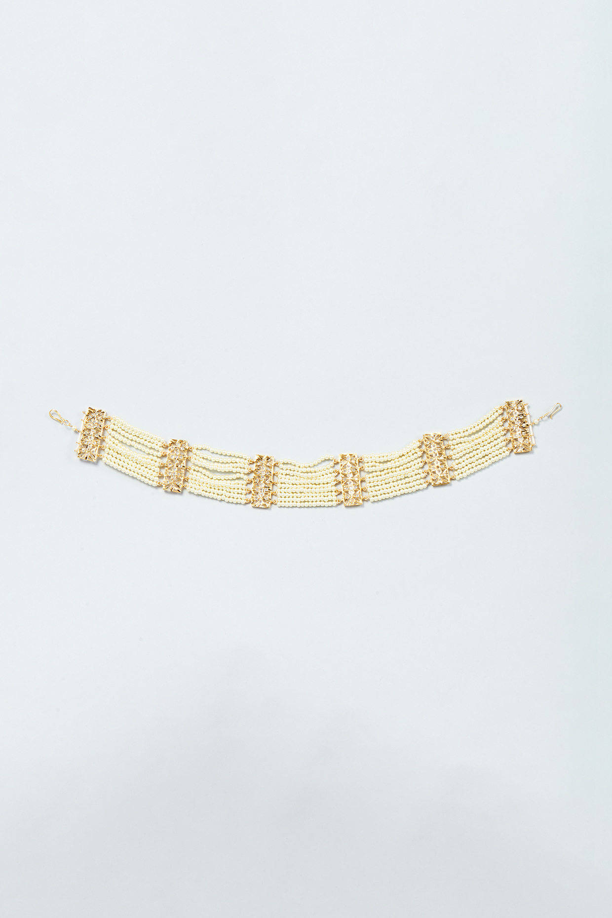 Gold Plated Pearl & Kundan Polki Mathapatti by Kiara