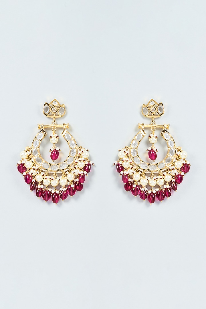 Gold Plated Red Onyx & Kundan Polki Chandbali Earrings by Kiara at Pernia's Pop Up Shop