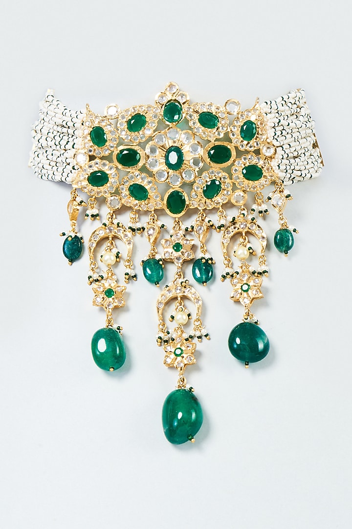 Gold Plated Green Onyx & Kundan Polki Choker Necklace by Kiara at Pernia's Pop Up Shop