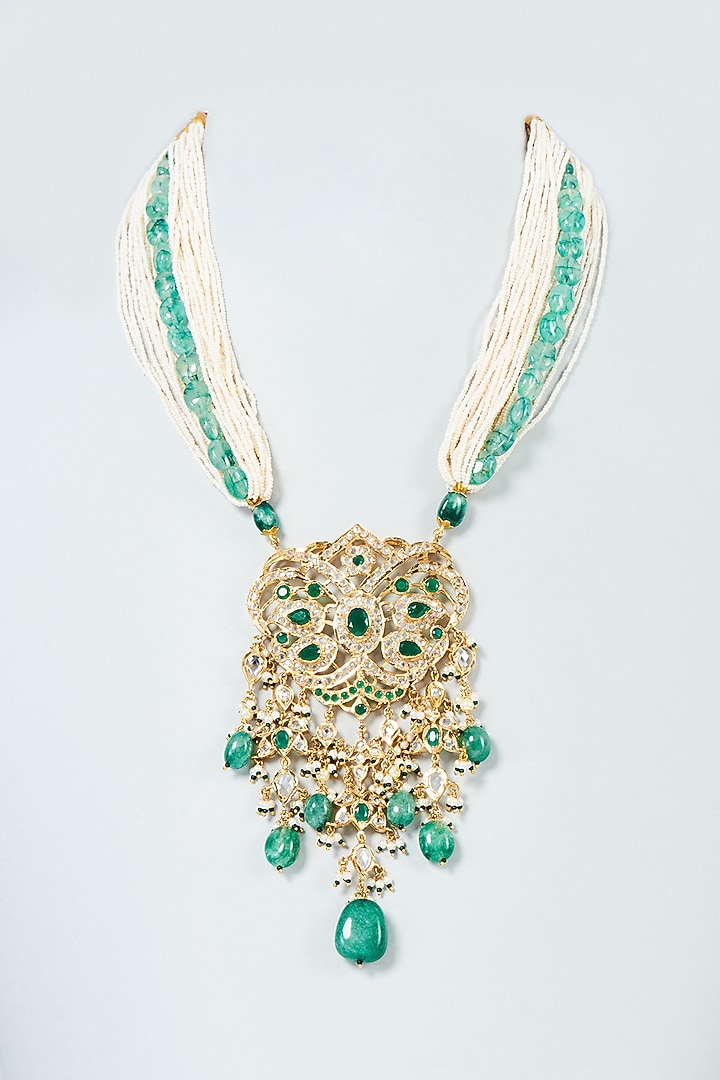 Gold Plated Green Onyx Bead & Kundan Polki Necklace by Kiara at Pernia's Pop Up Shop