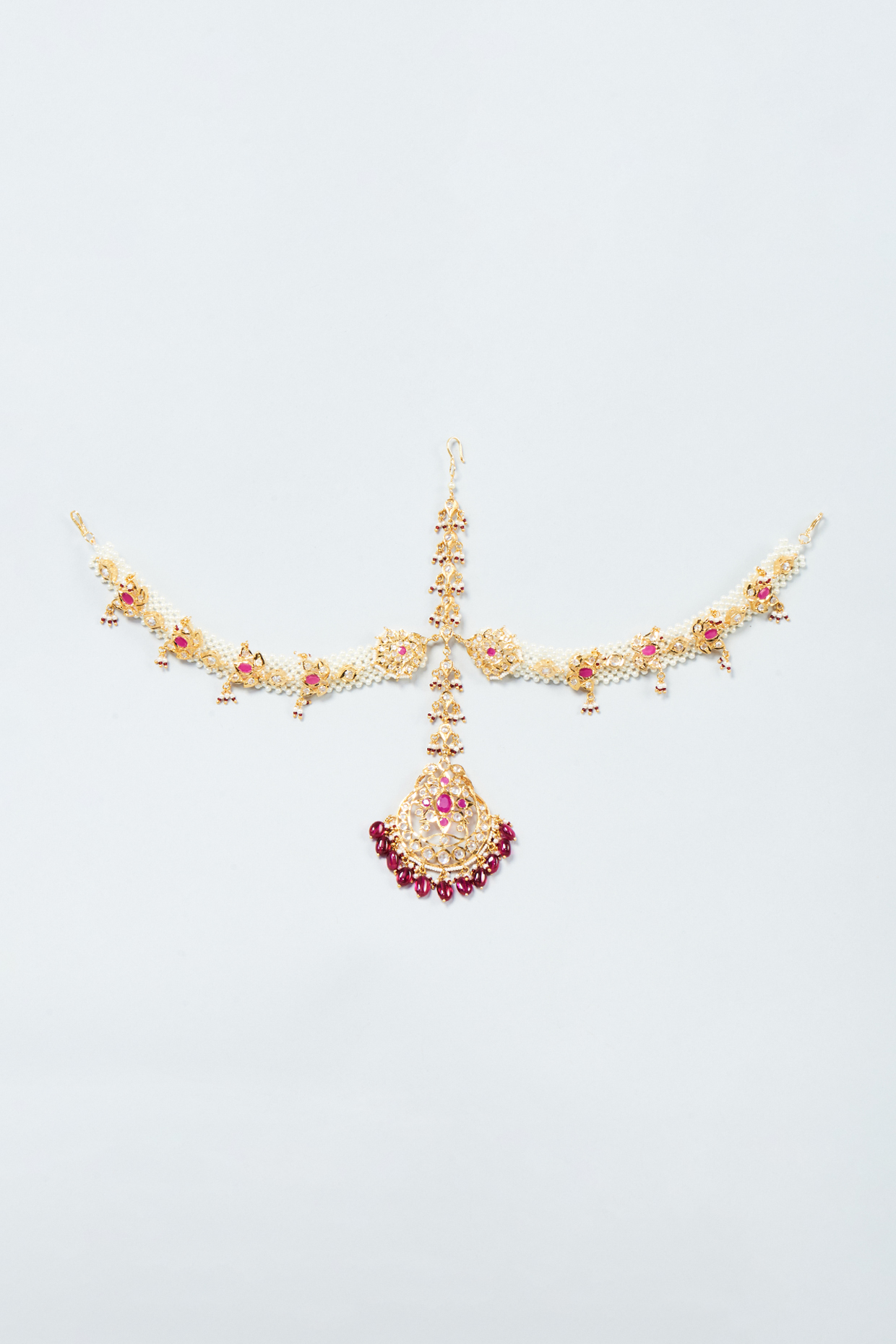 Gold plated Red Onyx & Kundan Polki Mathapatti by Kiara