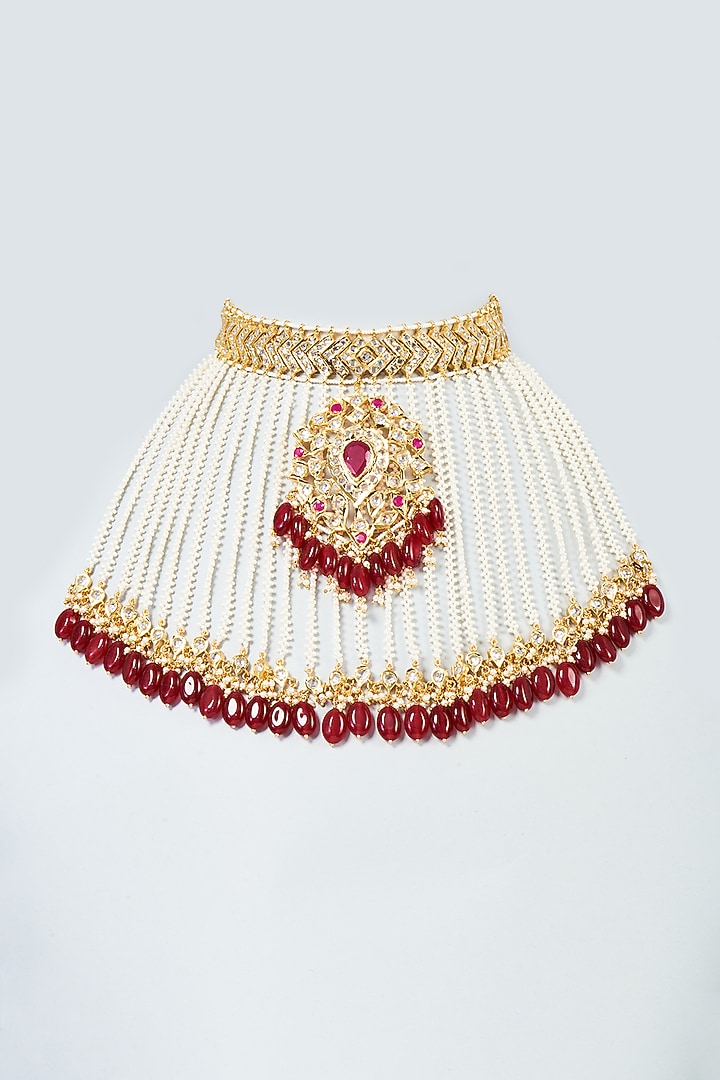Gold Plated Red Onyx & Kundan Polki choker Necklace by Kiara at Pernia's Pop Up Shop