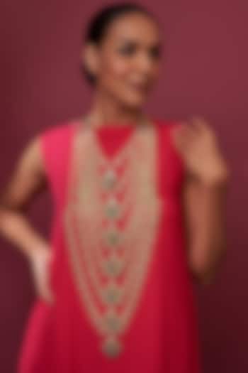 Gold Plated Green Onyx & Kundan Polki Long Layered Necklace by Kiara at Pernia's Pop Up Shop