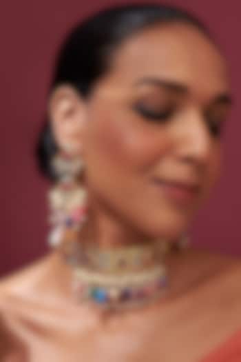 Gold Plated Navratna Stone & Kundan Polki Choker Necklace Set by Kiara at Pernia's Pop Up Shop
