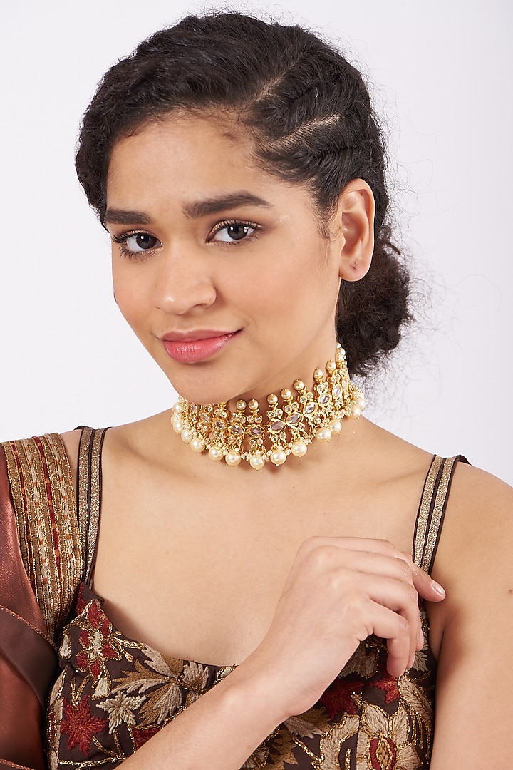 Gold Plated Necklace With Kundan Polki by Kiara at Pernia's Pop Up Shop