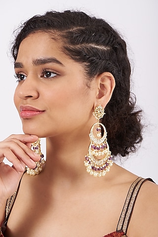 Gold Plated Kundan Polki Earrings by Kiara