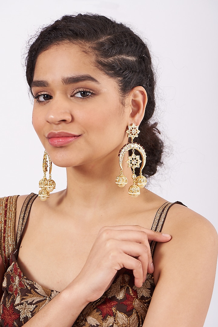 Gold Plated Kundan Polki Dangler Earrings by Kiara at Pernia's Pop Up Shop
