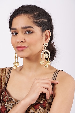 Gold Plated Kundan Polki Dangler Earrings by Kiara