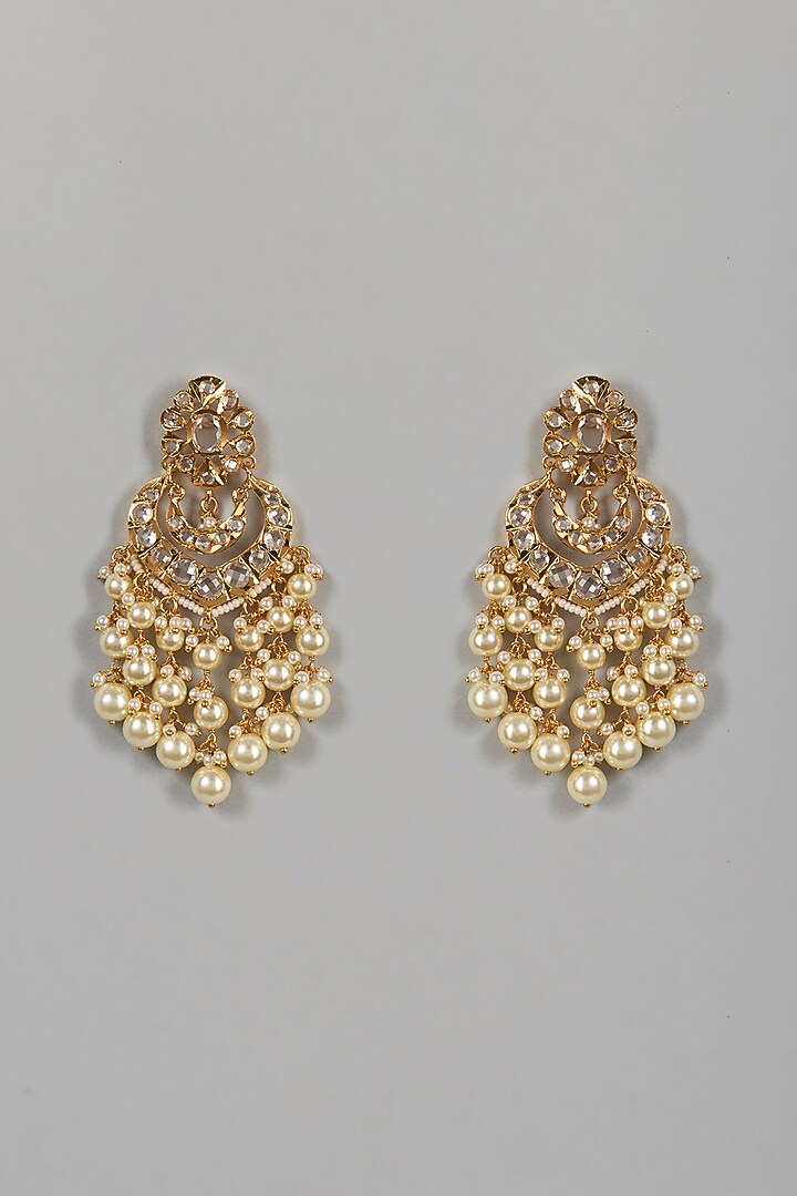Gold Plated Kundan Polki Chandbali Earrings by Kiara at Pernia's Pop Up Shop