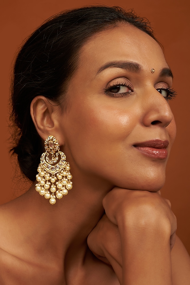Gold Plated Kundan Polki Chandbali Earrings by Kiara at Pernia's Pop Up Shop