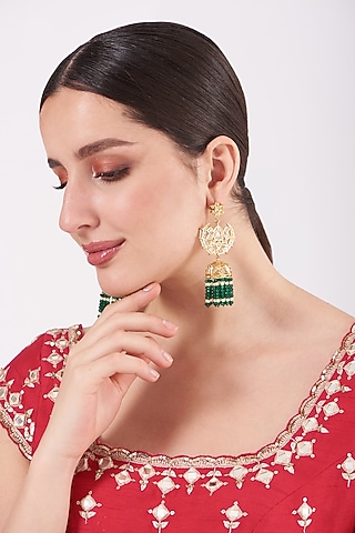 Gold Plated Beaded Dangler Earrings by Kiara