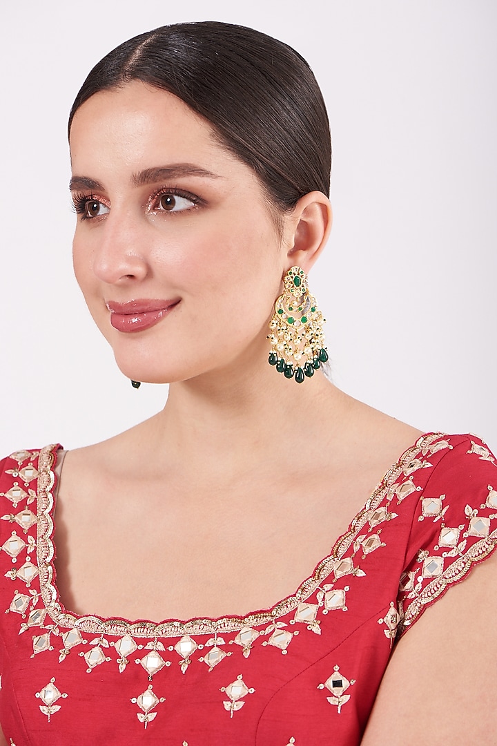 Gold Plated Kundan Polki Chandbali Earrings by Kiara at Pernia's Pop Up Shop