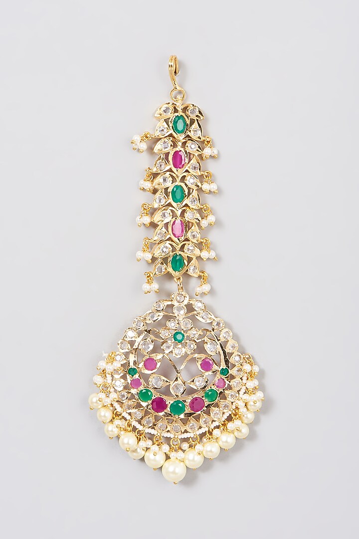 Gold Plated Onyx Beaded Maang Tikka by Kiara at Pernia's Pop Up Shop