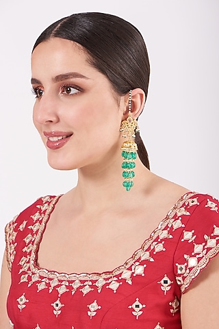 Gold Plated Earrings With Onyx Beads by Kiara