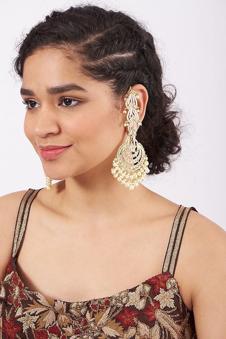 Gold Plated Chandbali Earrings by Kiara